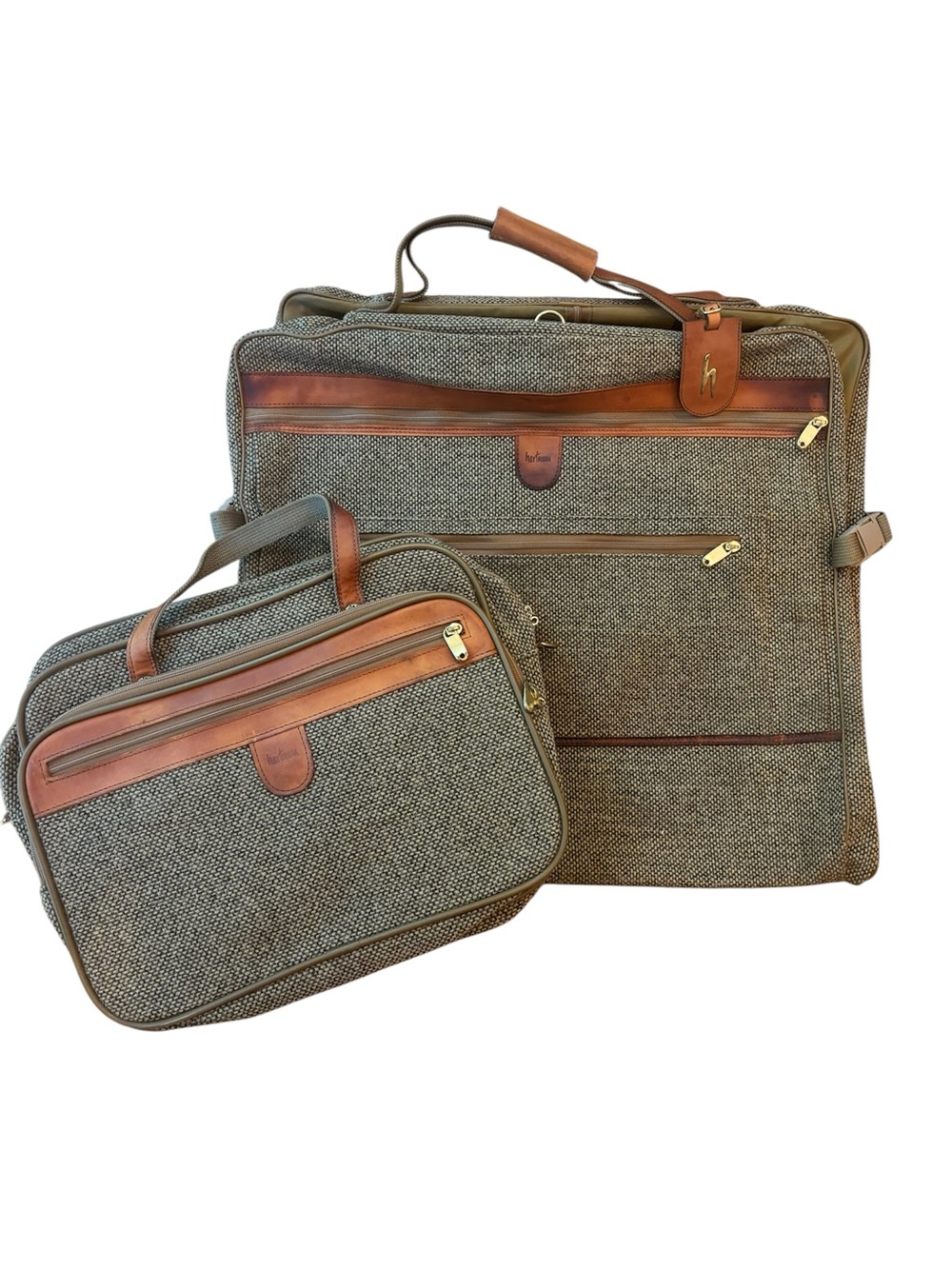 Vtg Hartmann Luggage Set Tweed Leather Carry On Travel Bags